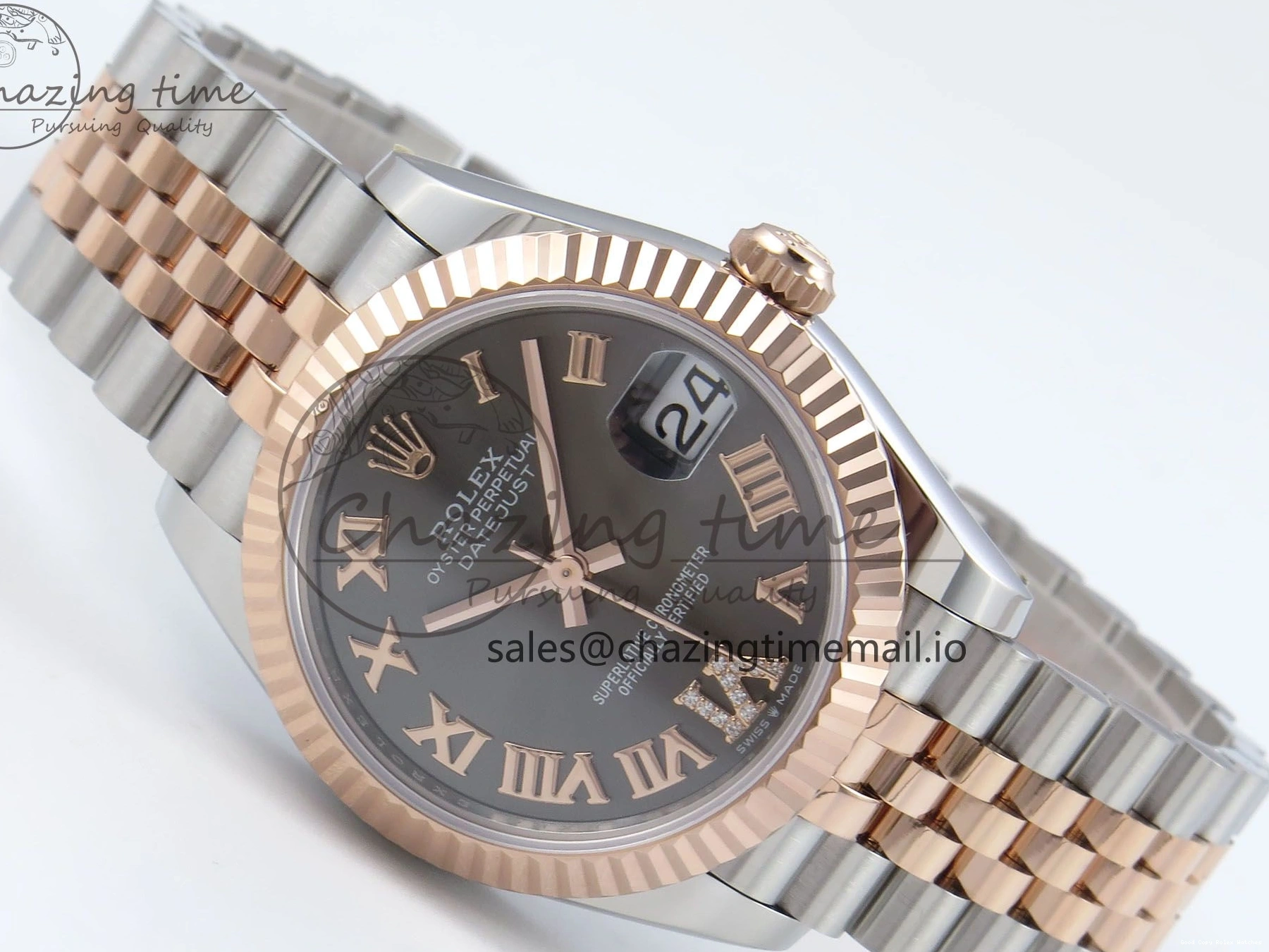 Best AAA Replica Sites Bracelet RG Dial Gray Jubilee 31 DateJust Steel 516 Roman ARF Edition SS Diamonds on 904L 1:1 278271 Best StreetReady ETA 0117